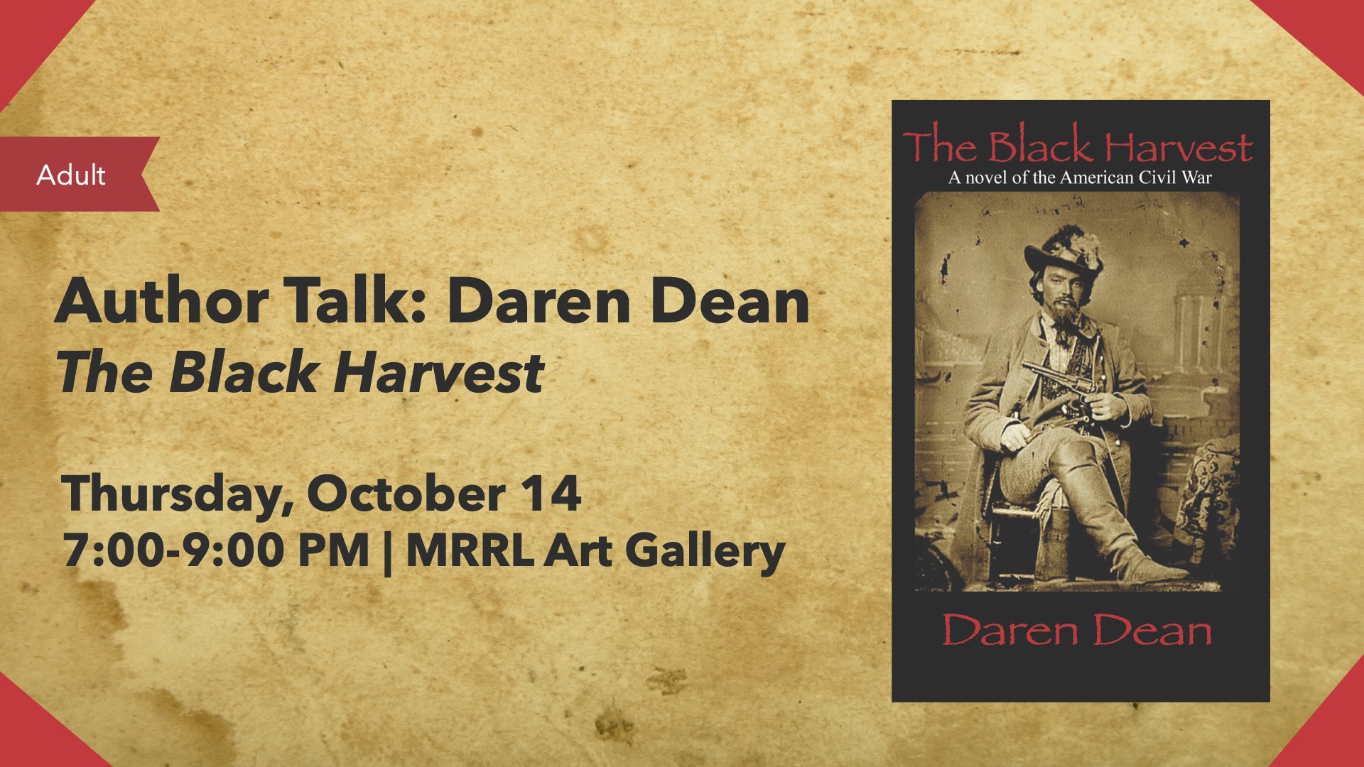 Daren Dean to talk about his book "The Black Harvest" Oct. 14.