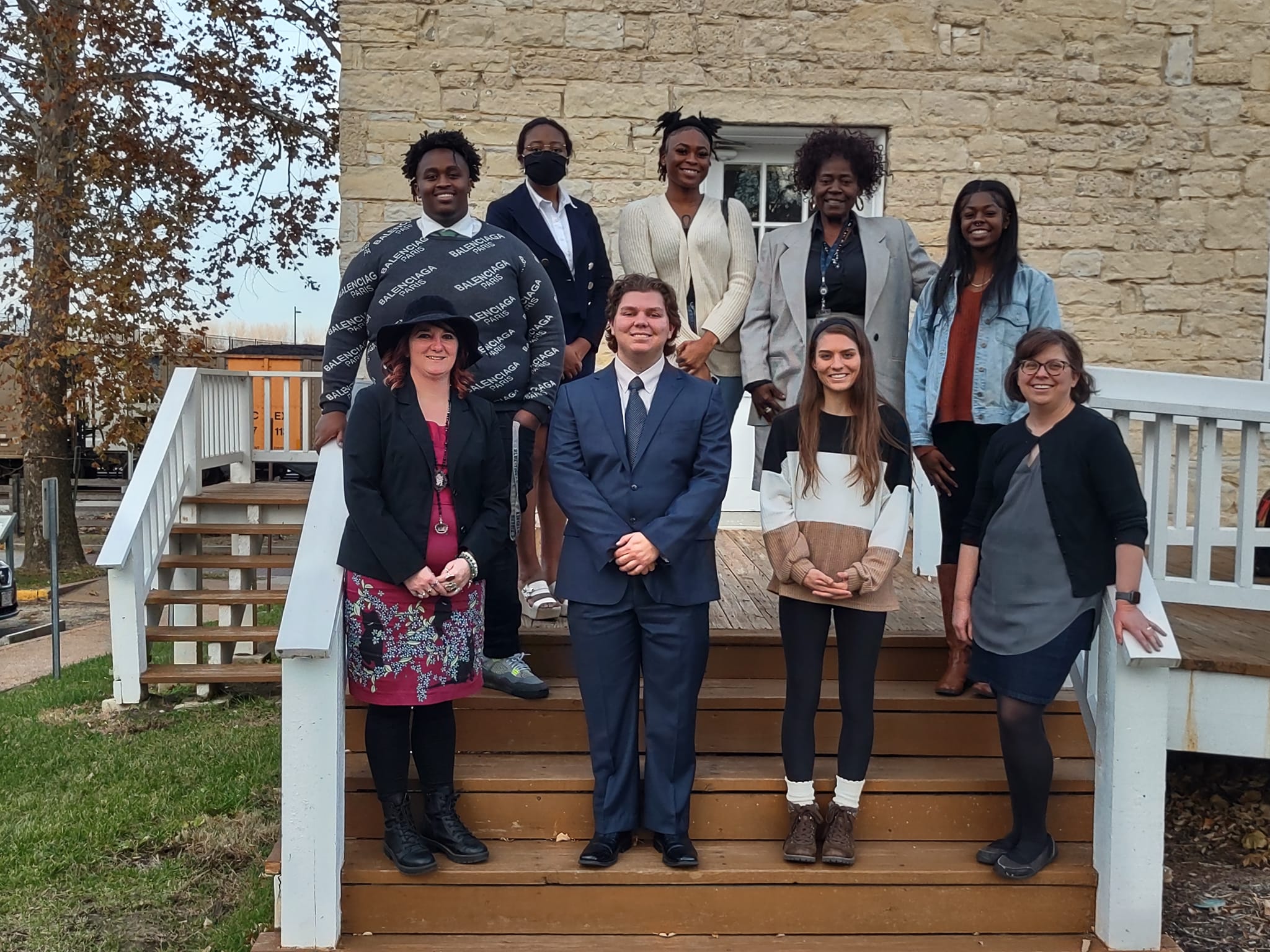 Pictured: Top row (from left to right): Alexandre Mugisha (Political Science), Princess Garner (History), Crystal Taylor (English), Mary Franklin (Sociology), Kennedy Thompson (Psychology); Bottom row (from left to right) Dr. Christine E. Boston (Assistant Professor, Anthropology & Sociology), Louie Delk (History), Jaida Gray (English); Tiffany Patterson (Director, Missouri State Museum)