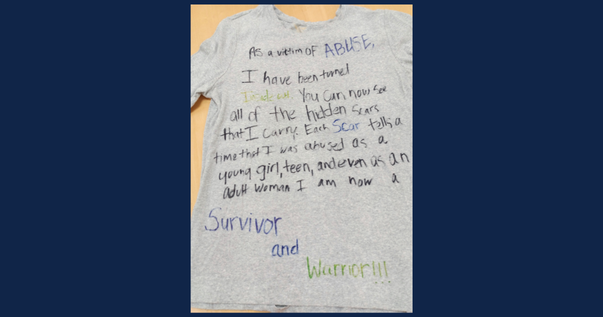 The Clothesline Project exhibit showcases t-shirts designed by survivors of domestic violence, sexual assault and stalking. Visit the exhibit on Tuesday, April 23, 2024, from 5:15-7 p.m., in the SUC Ballroom. 