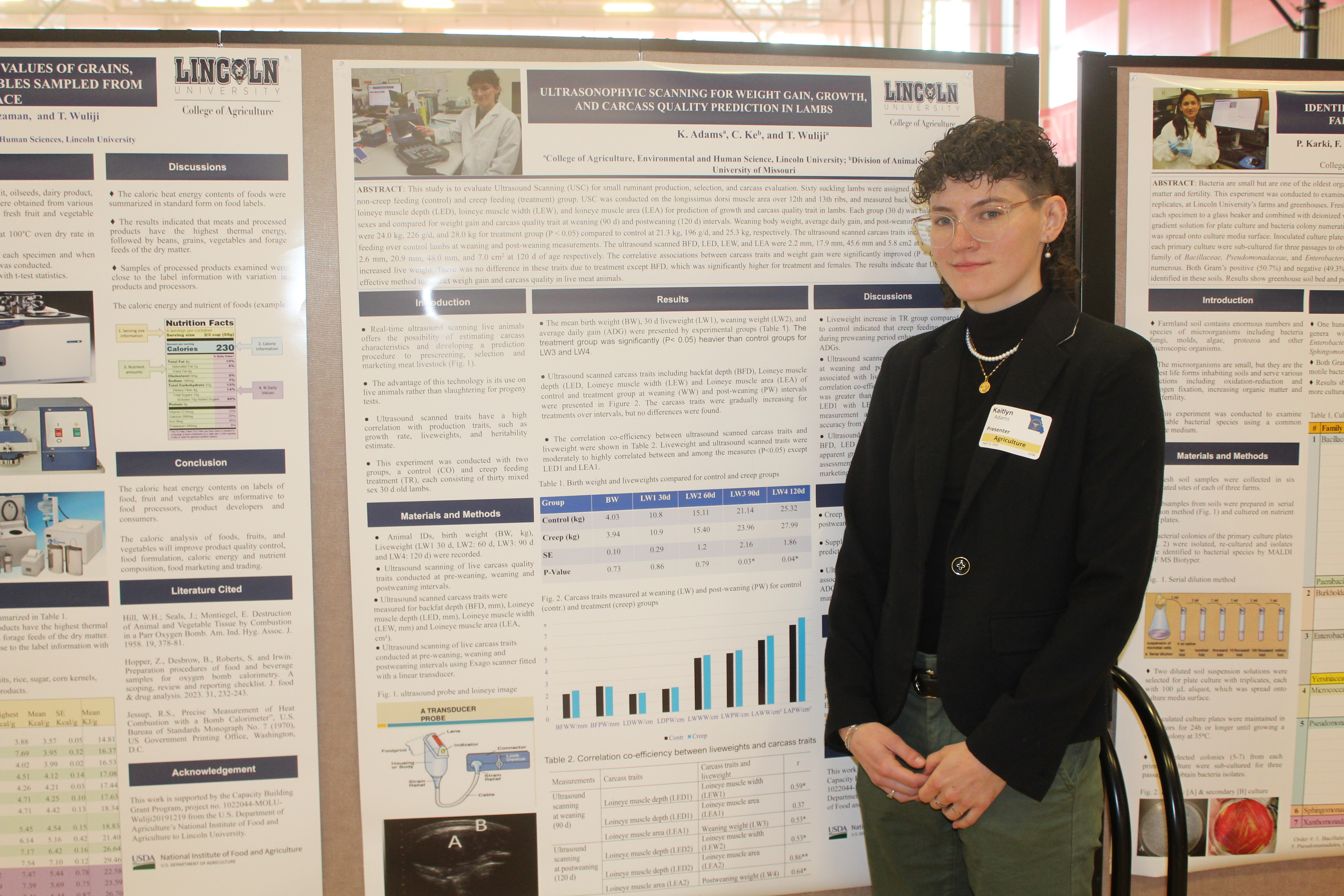 Kaitlyn Adams, a graduate student at Lincoln University, stands beside her research poster at the Missouri Academy of Science Annual Meeting.