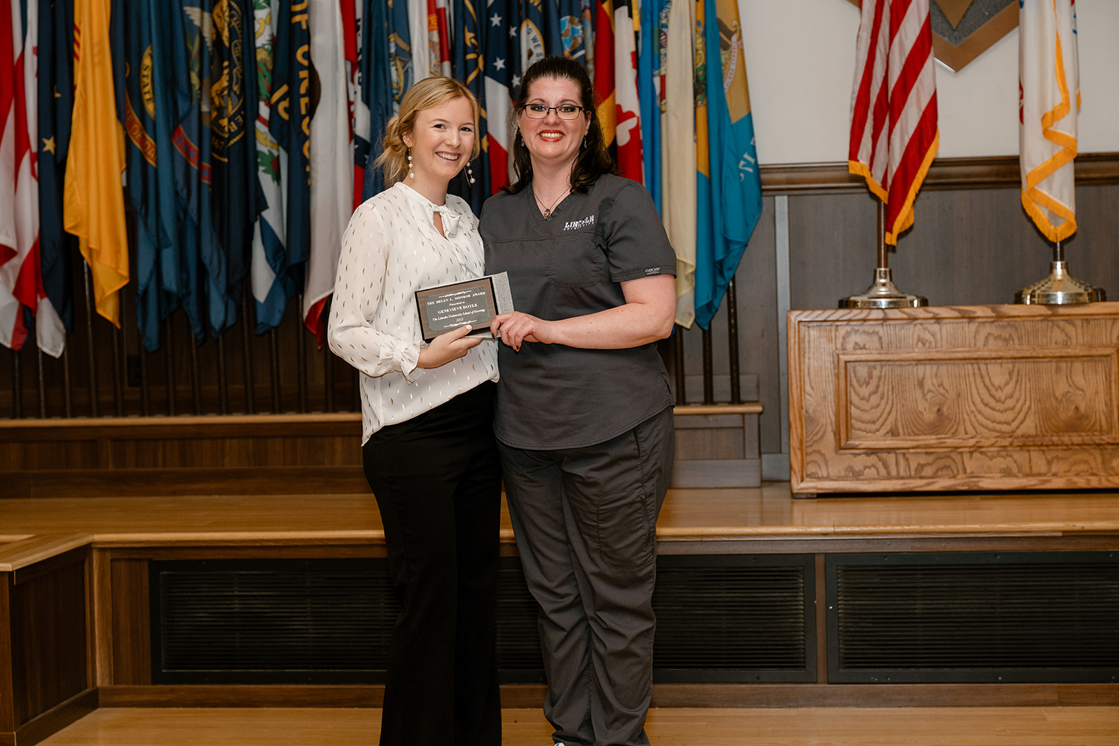 Lincoln University of Missouri Fort Leonard Wood graduate is presented with the Doyle Award.