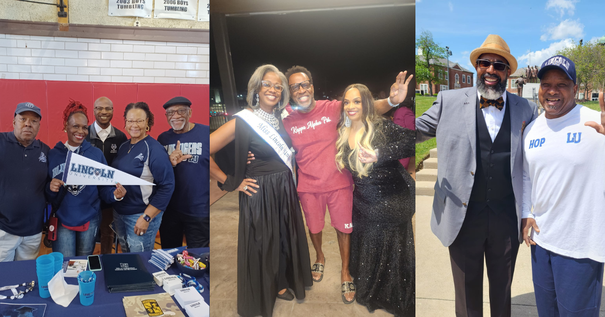 Collage of Lincoln University of Missouri alumni celebrating during campus events.