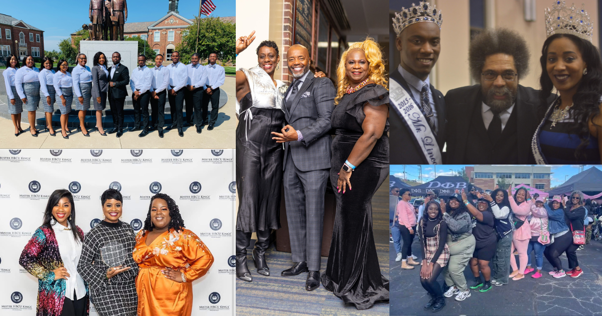 Collage of Lincoln University of Missouri alumni celebrating Homecoming at various campus events.