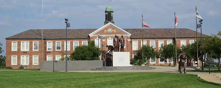 soldier statue with flags