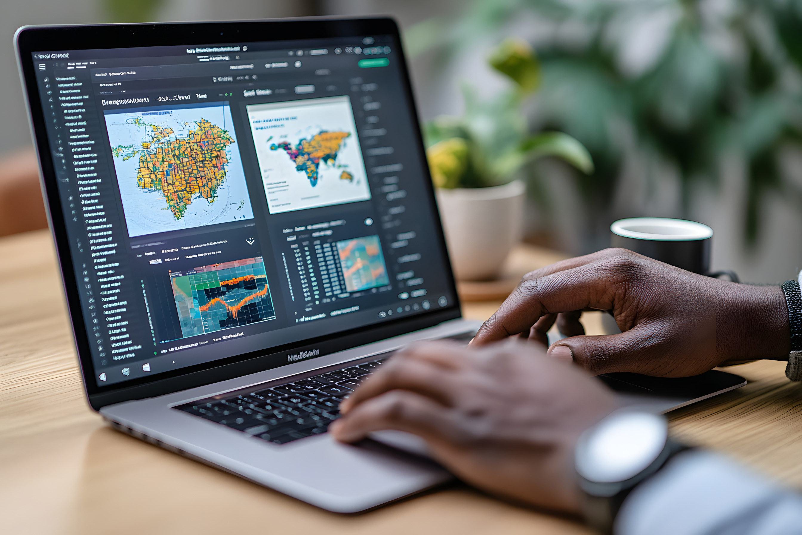 Image of a GIS professional working on special GIS software on their computer.