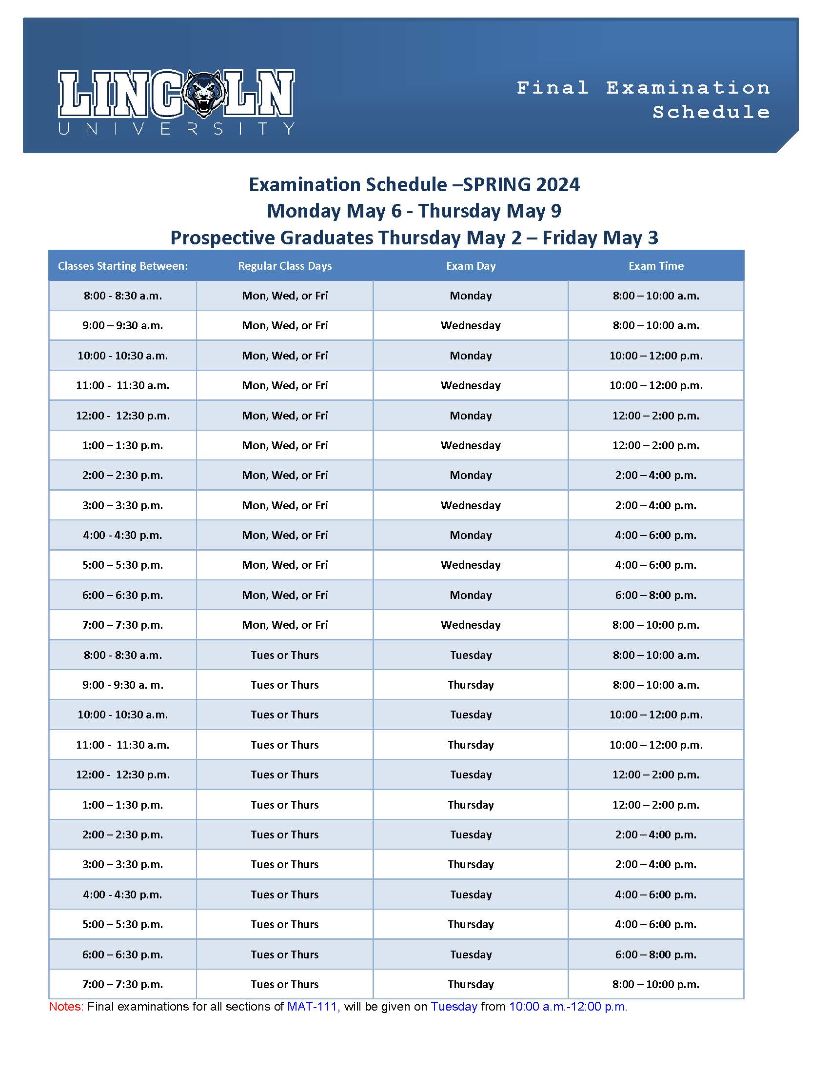 Final Exam Schedule