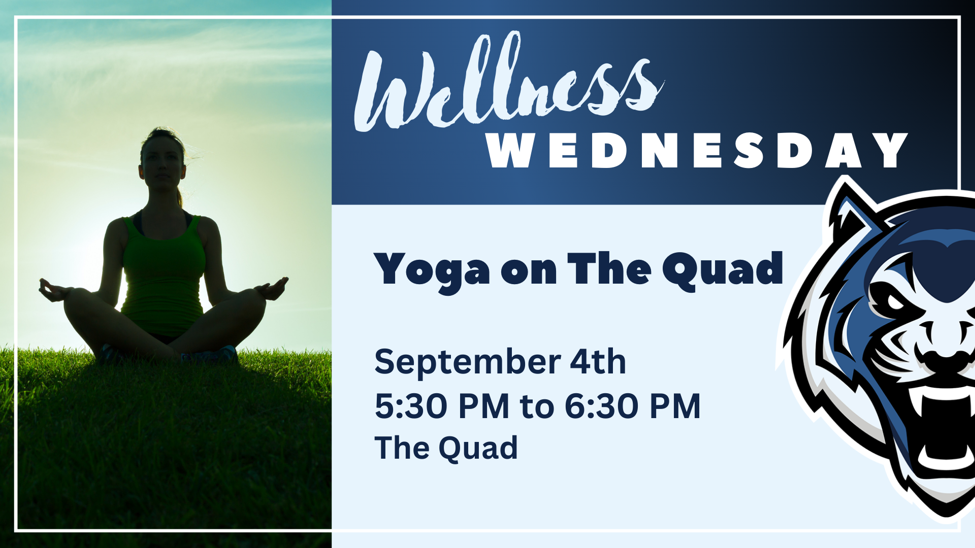 Wellness Wednesday graphic with outdoor yoga photo