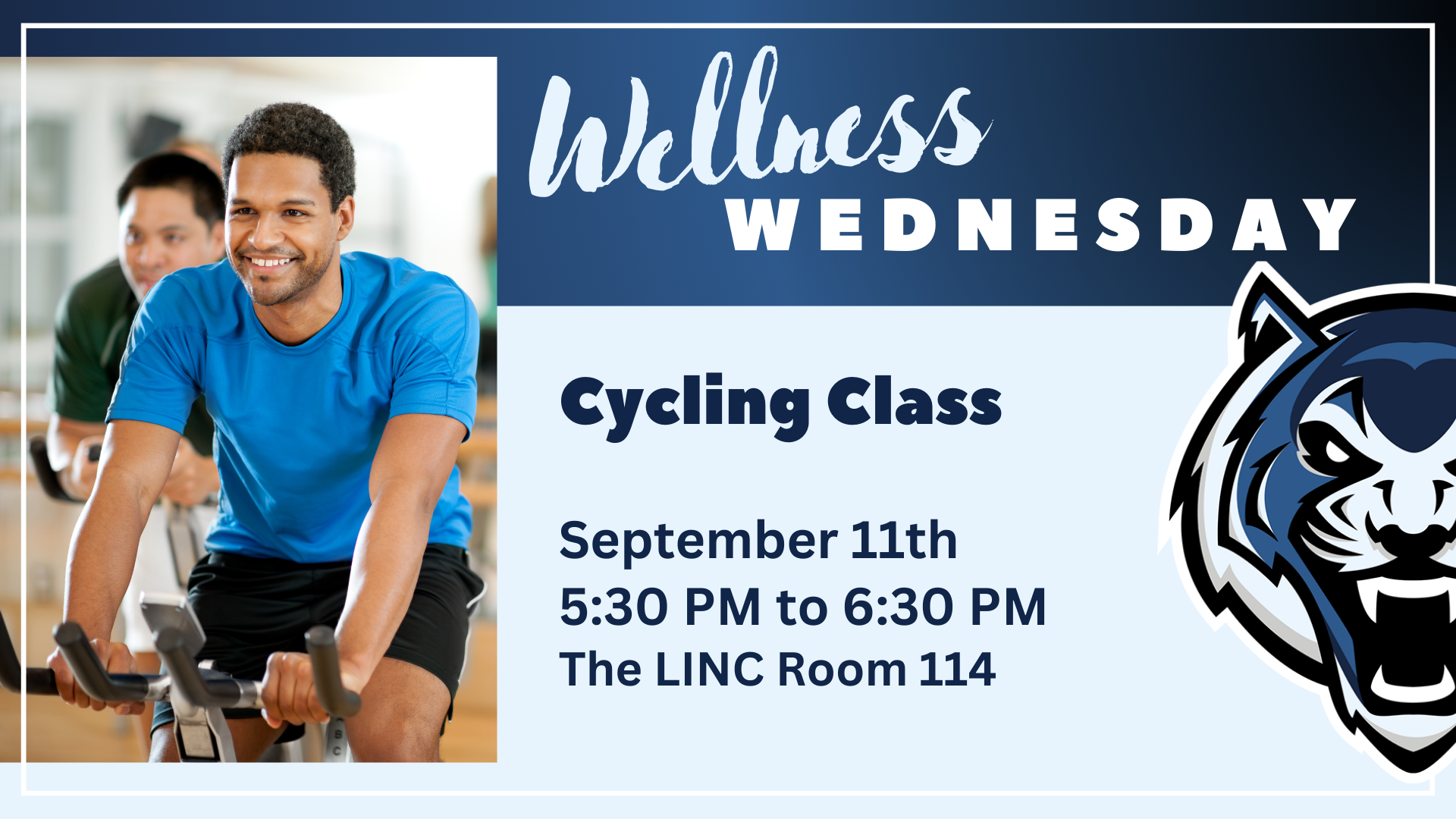 Wellness Wednesday graphic with indoor cycling photo