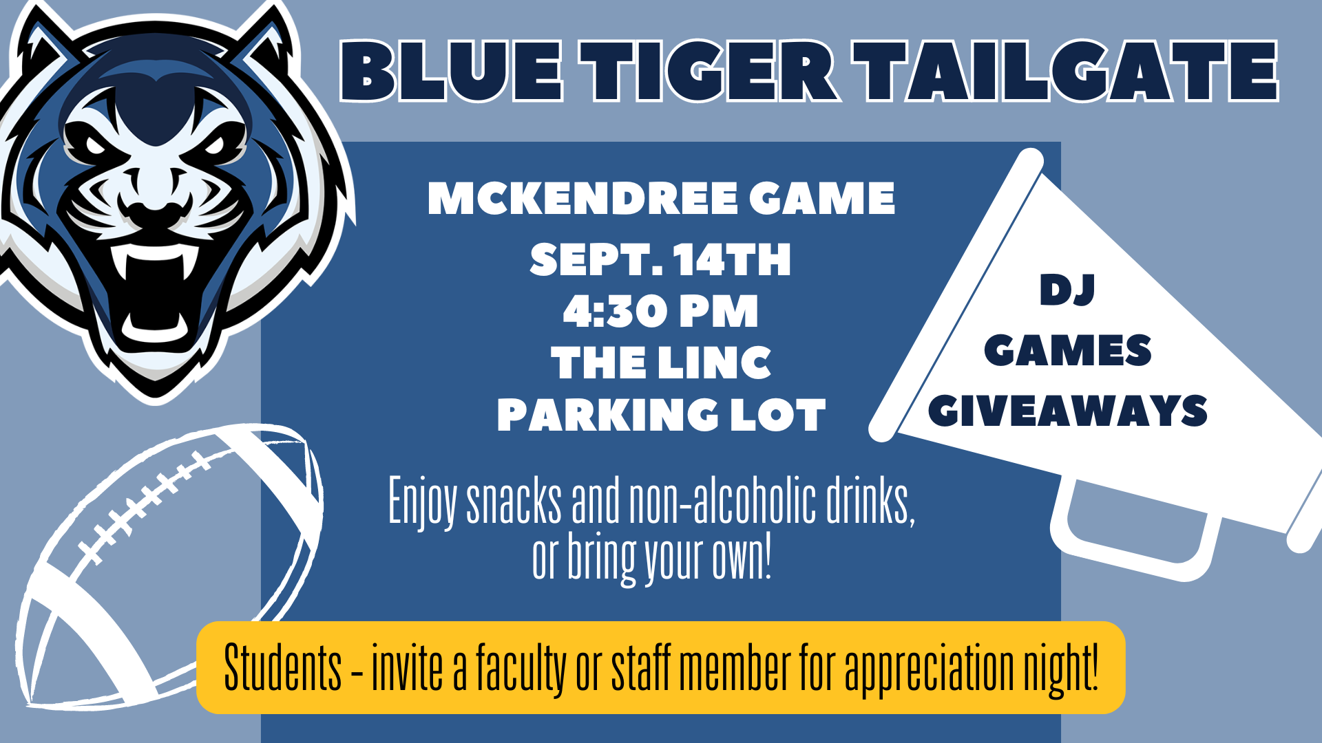 Tailgate graphic with date, time, location, etc.