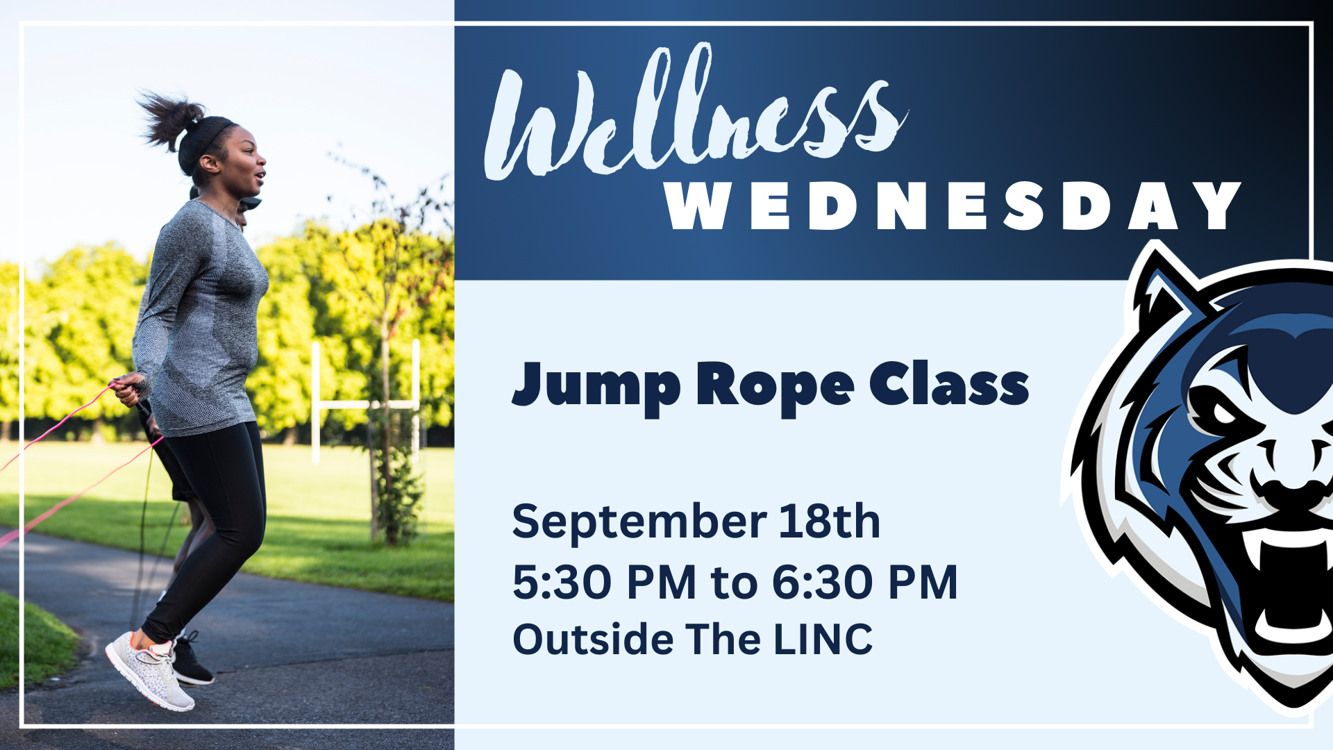 Wellness Wednesday graphic with woman jumping rope outdoors