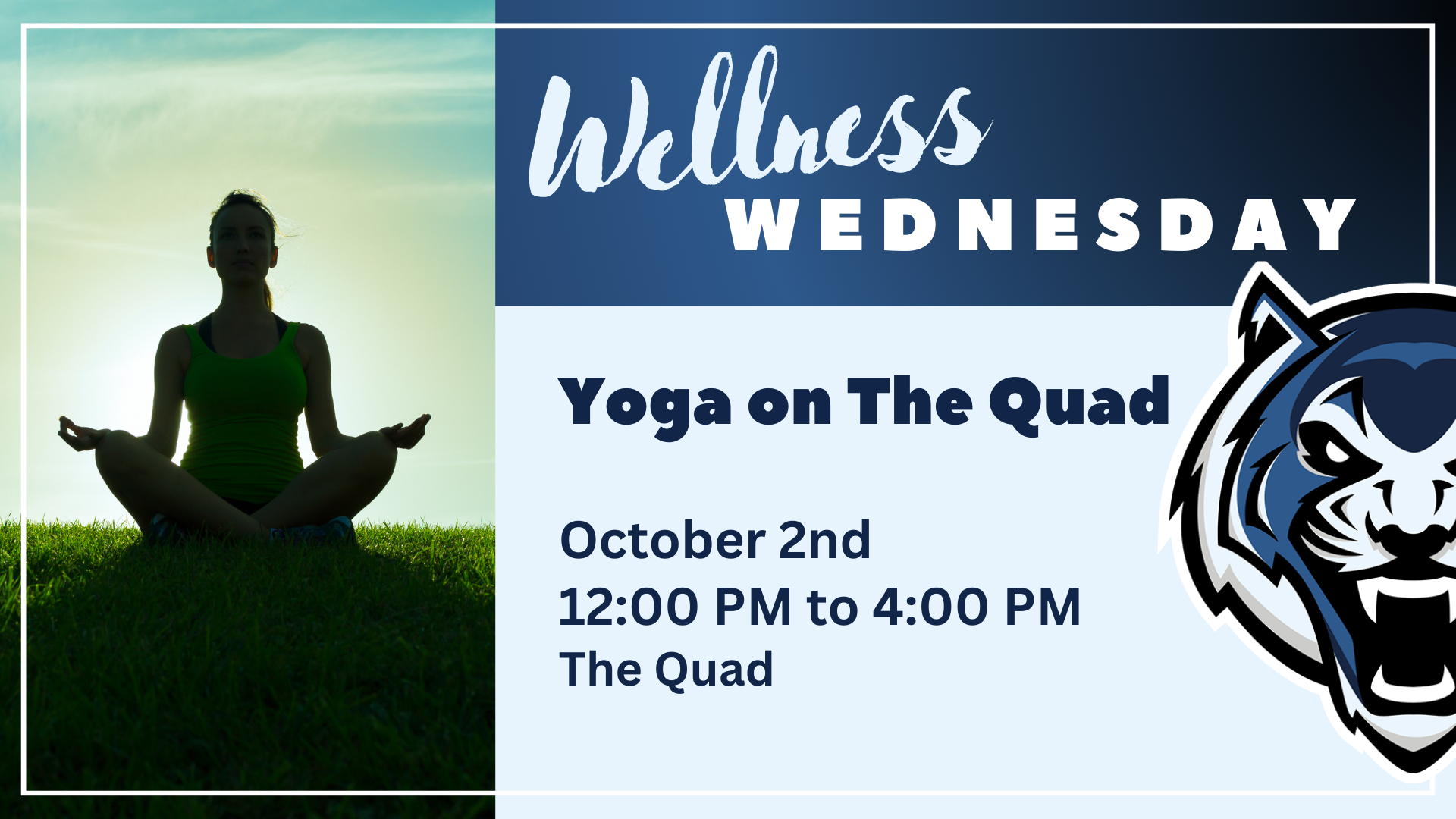 Wellness Wednesday graphic with outdoor yoga photo