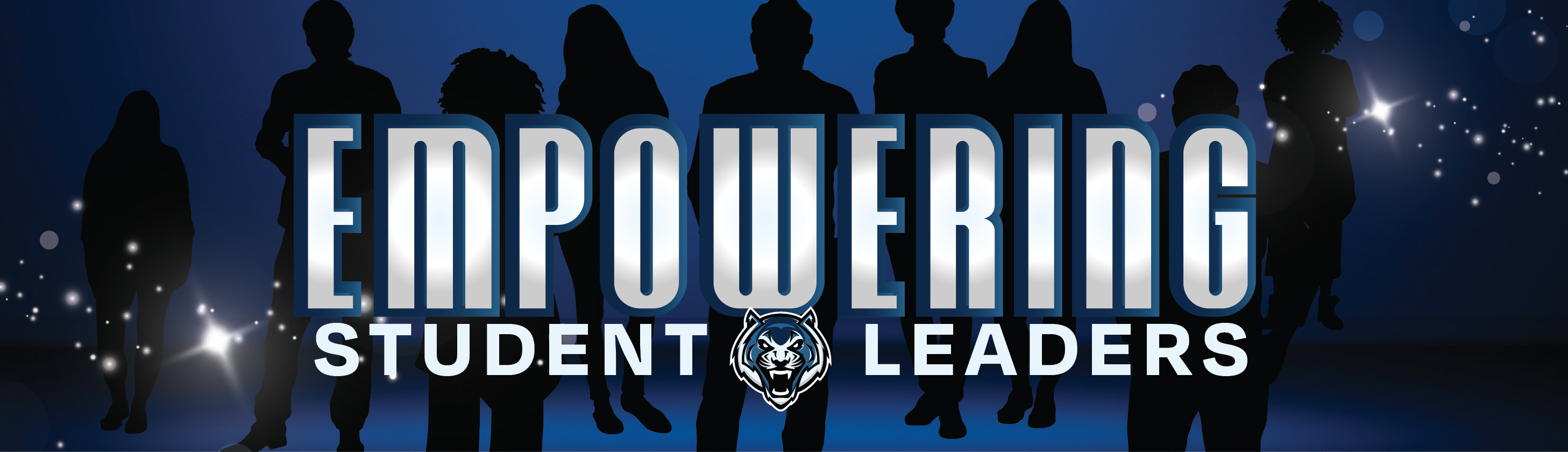 Empowering Student Leaders graphic with silhouettes on dark, starry background