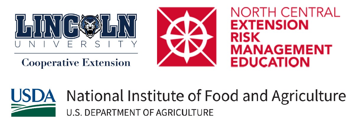 Logos for Lincoln University Extension, North Central Extension Risk Management Education, and USDA NIFA.