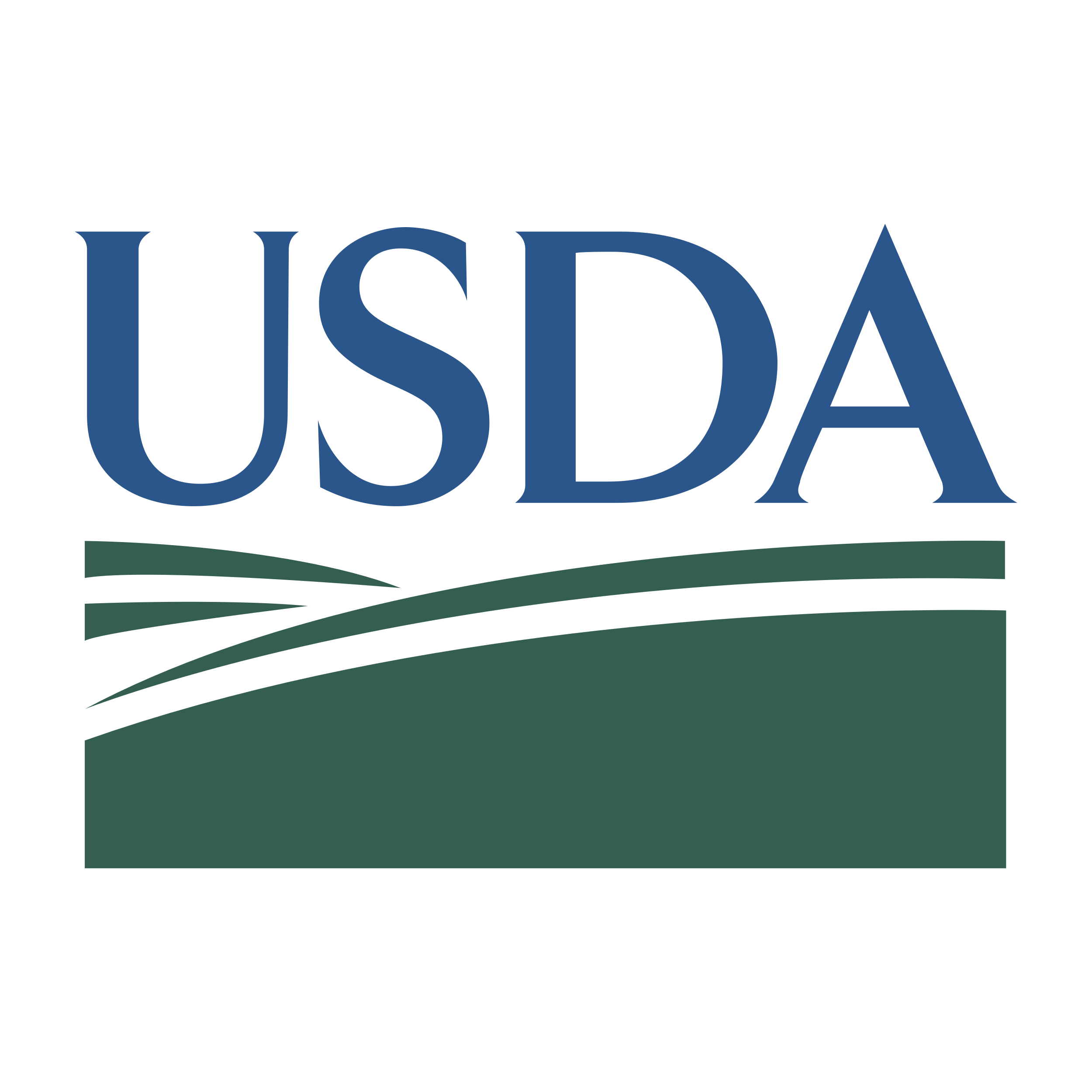 USDA logo in blue font with green hills beneath