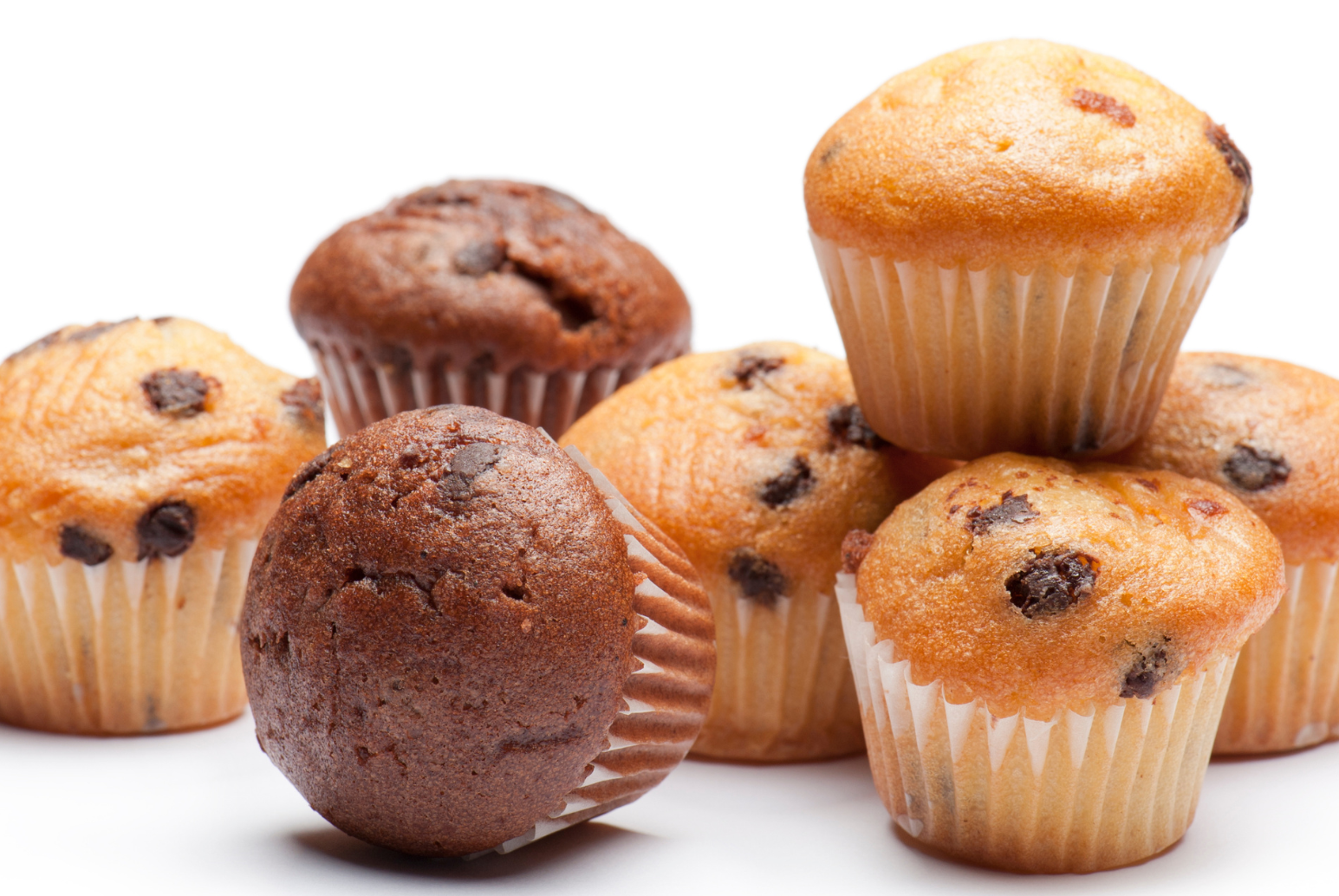 Close-up photo of blueberry and chocolate muffins
