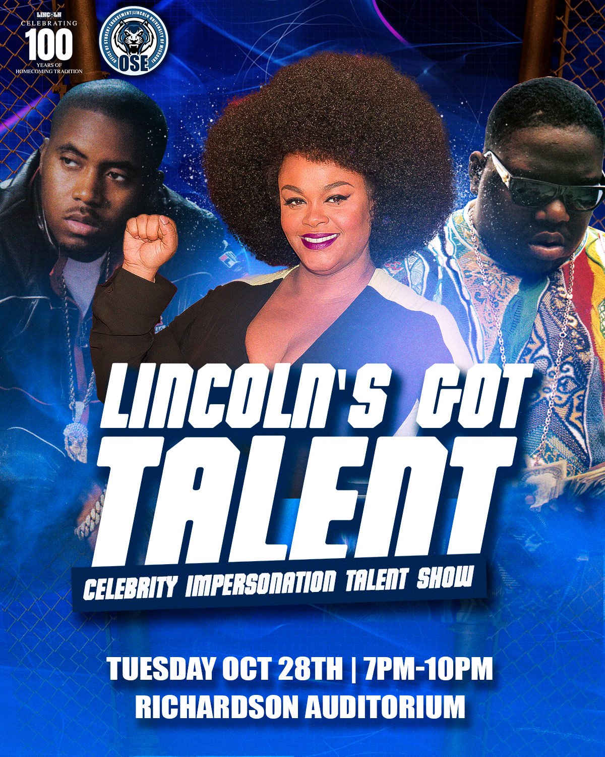 Flyer for “Lincoln’s Got Talent” celebrity impersonation show, Oct. 28, 7–10 p.m. at Richardson Auditorium.