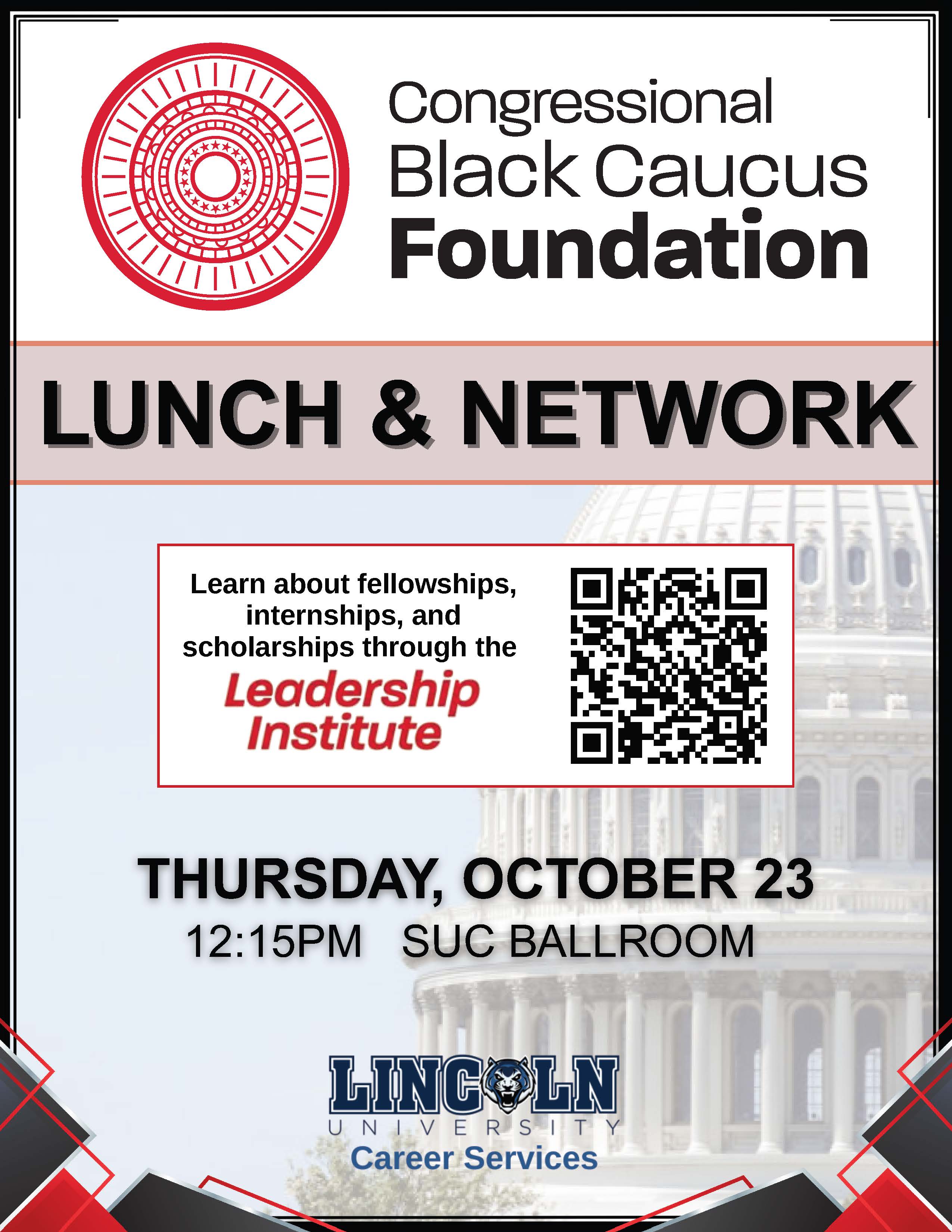 Flyer for Congressional Black Caucus Foundation Lunch & Network event. Full text below.