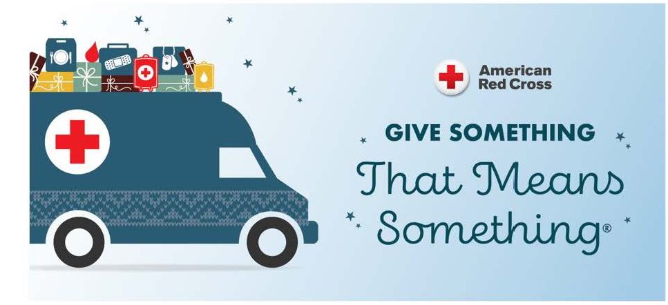 American Red Cross graphic with a gift-filled van and the message ‘Give Something That Means Something.'