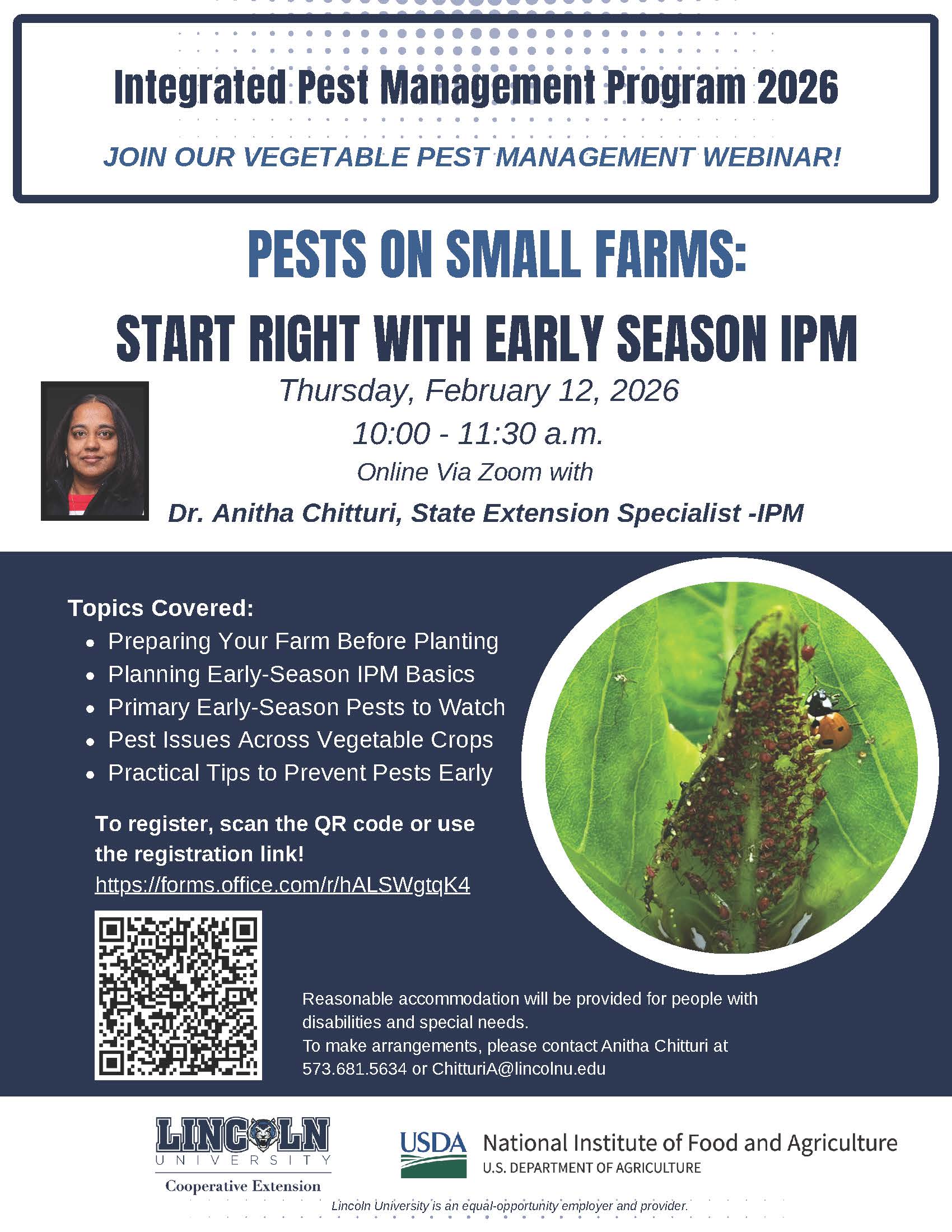 Flyer for Integrated Pest Management webinar on Feb. 12, 2026. All text included below.