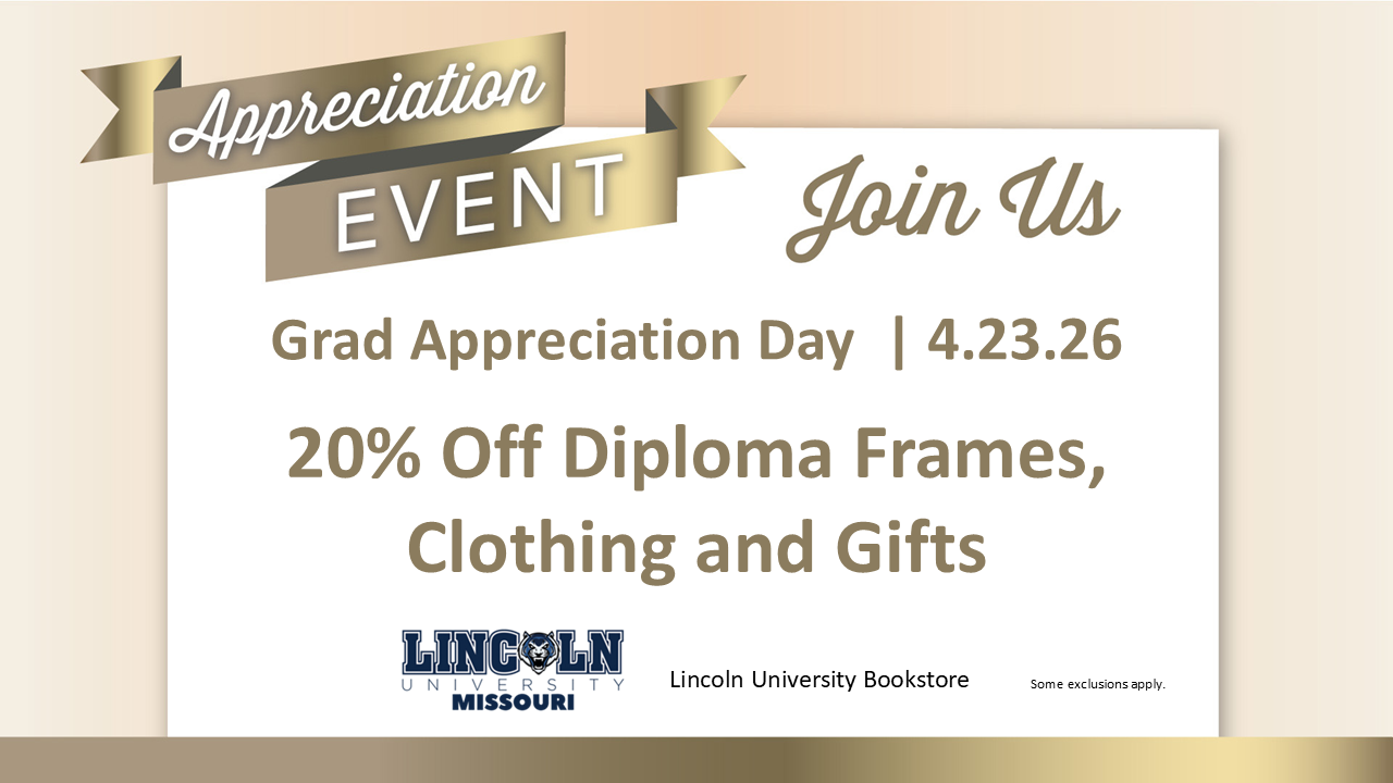 LU Bookstore Grad Appreciation Day flyer with 20% off diploma frames, clothing and gifts on April 23, 2026.