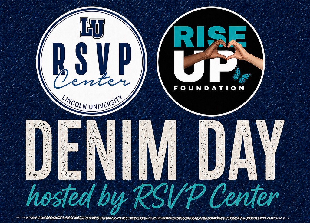 "Denim Day - hosted by RSVP Center" graphic with RSVP Center logo and Rise Up Foundation logo on dark denim background