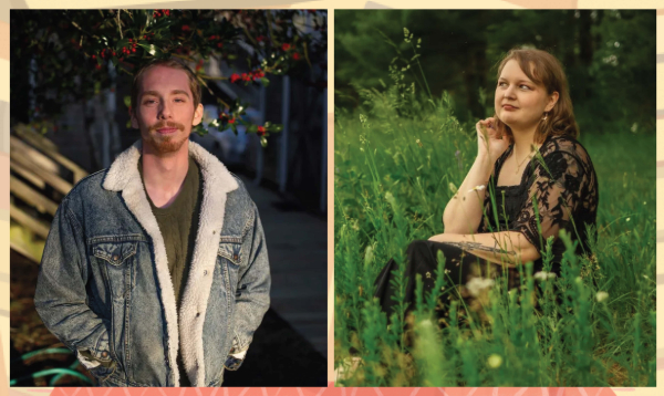 Photos of Spring Reading Series poets Kieron Walquist and Savannah Cooper
