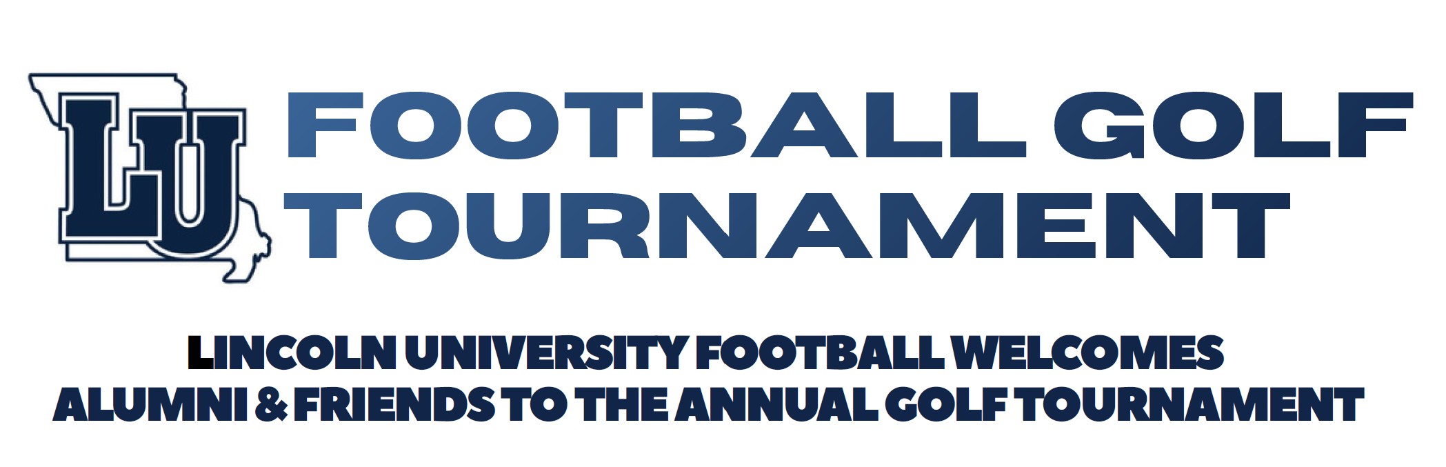 LU Football Golf Tournament header text with LU logo on state of Missouri outline.