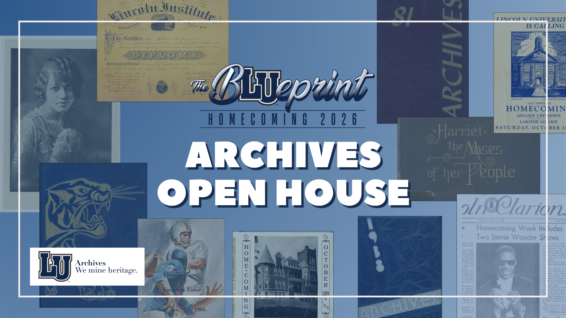 Graphic for LU Archives Open House with photos of Lincoln historical artifacts