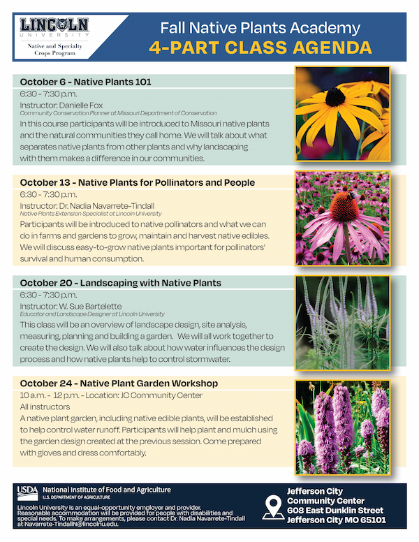 Fall Native Plants Academy 4-Part Class Agenda. Full text below.