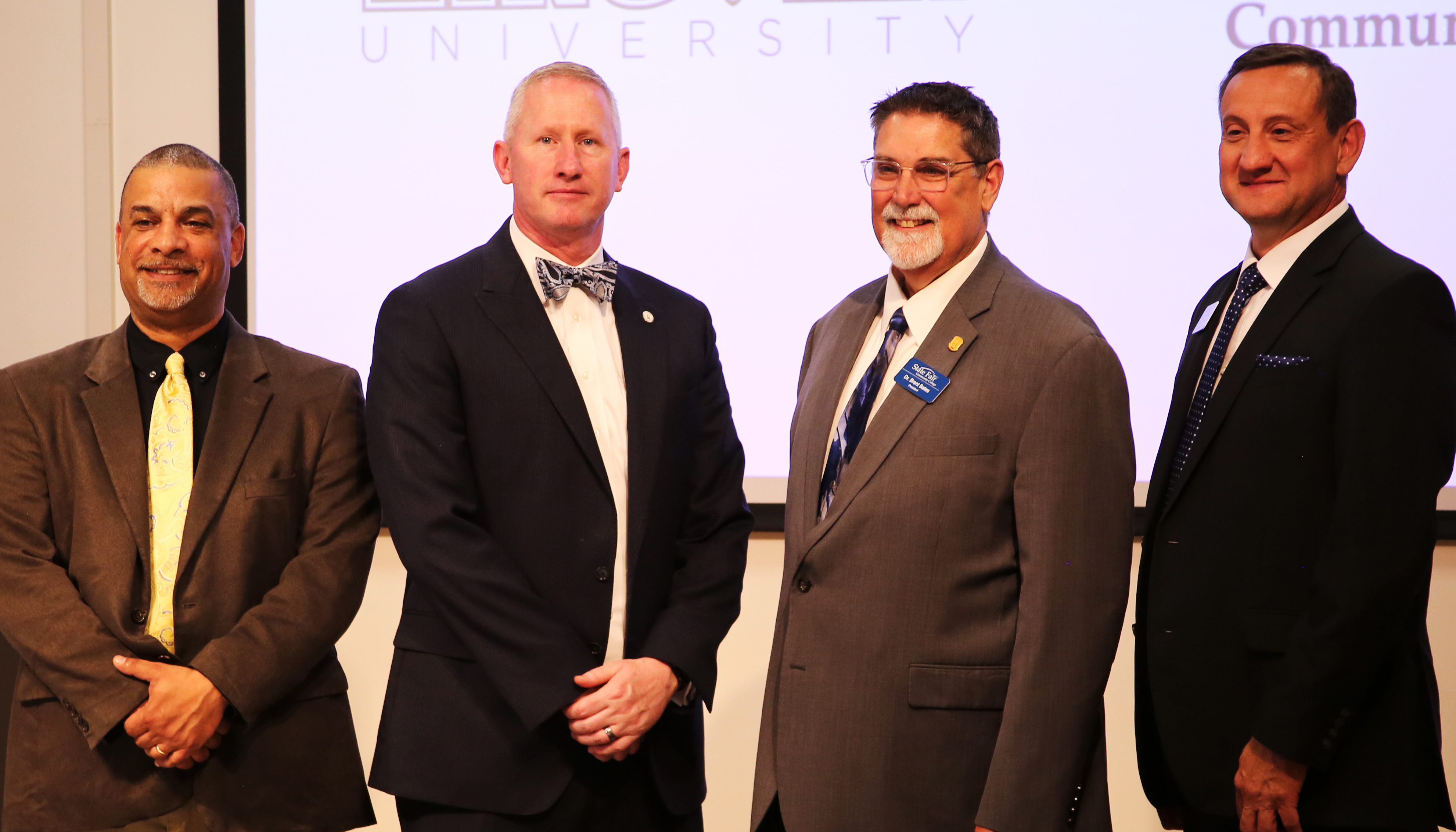 State Fair Community College (SFCC) and Lincoln University of Missouri (LU) join forces to offer a seamless transfer path for SFCC students pursuing their bachelor's degrees at LU. Left to right: Dr. Darius Watson, LU executive director of academic initiatives; Dr. John Moseley, LU president; Dr. Brent Bates, SFCC president; Dr. Murders Murders, vice president academic and student success.