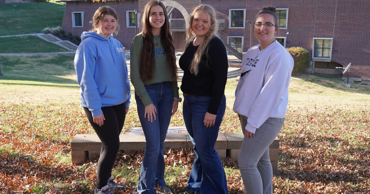 American FFA Degree recipients take group photo at Lincoln University (Dylan Knipker (left), Gretta Carrender, Ryleigh Case, and Abby Sweezer (right))