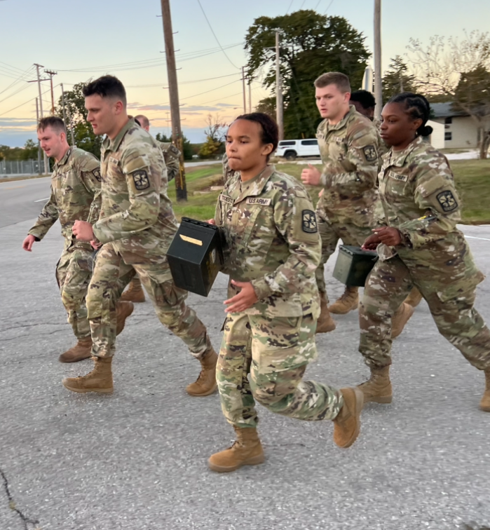 Charla Dean leads a group of ROTC cadets