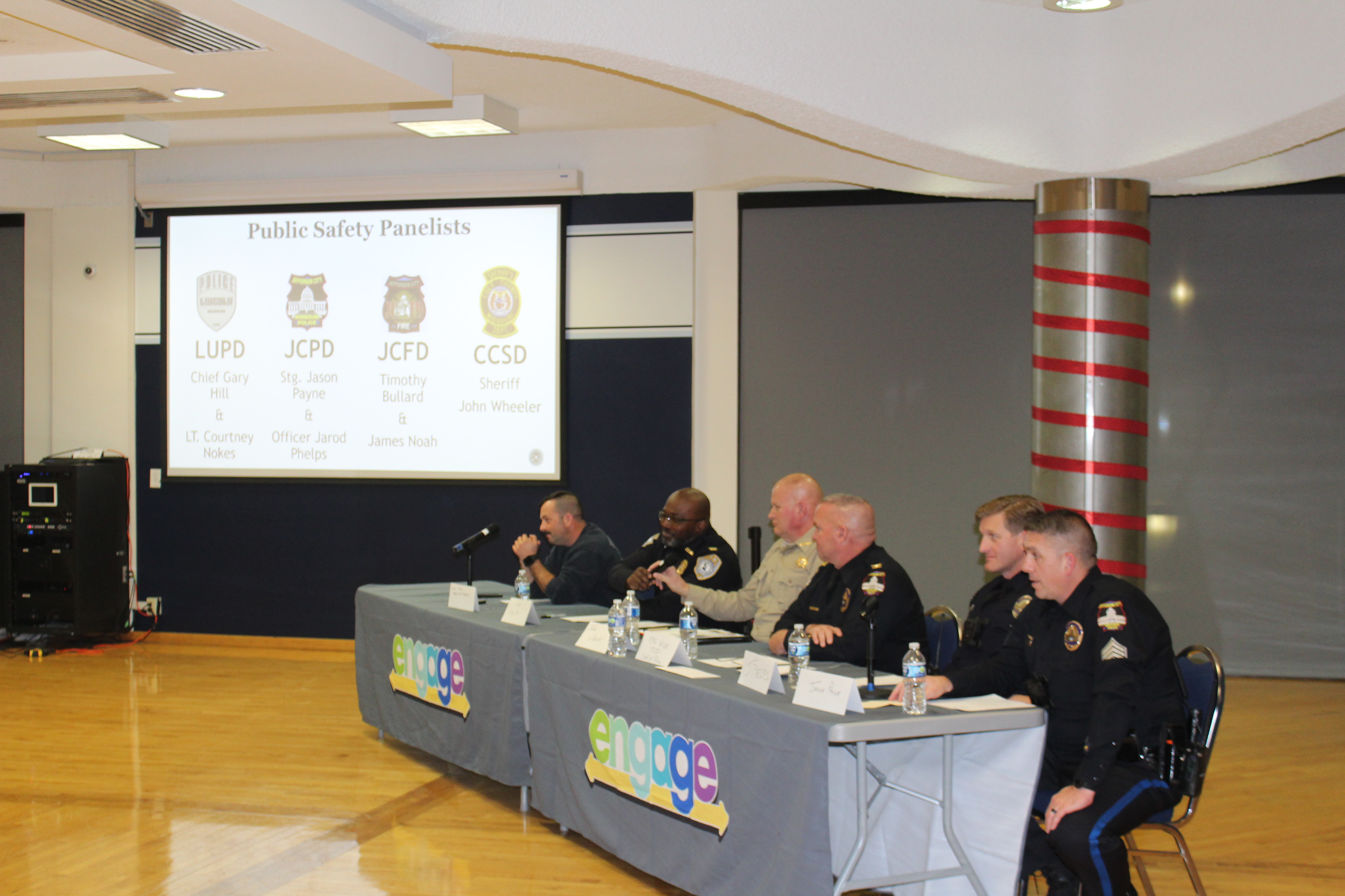 Public safety officials from Jefferson City and Cole County engage in a panel discussion at Lincoln University, emphasizing collaborative relationships and addressing student concerns on mental health, diversity, and community safety.