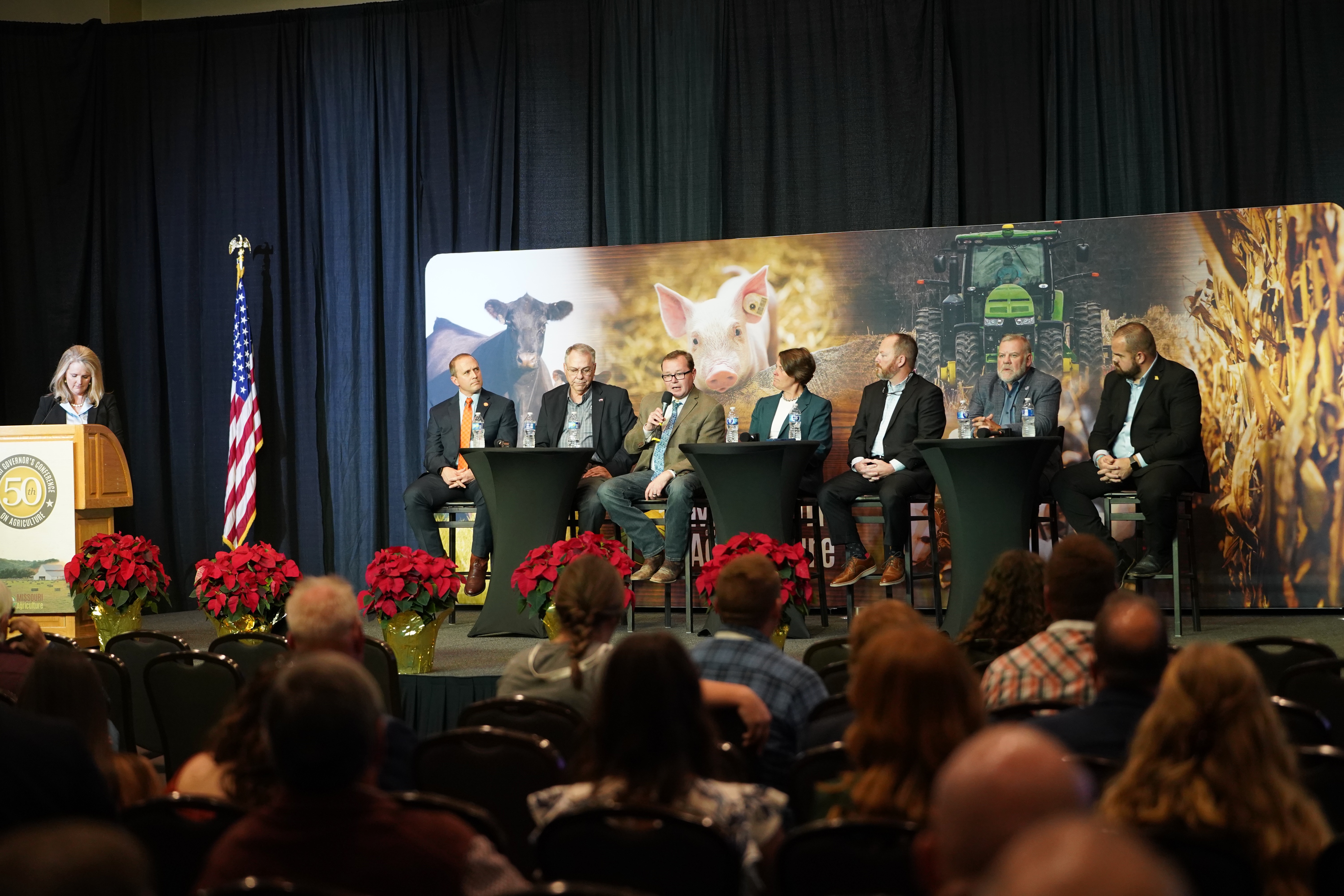 Agriculture Industry Panel leaders from the dairy, soybean, cattle, forestry, corn, and pork associations and the Missouri Farm Bureau discussed pressing ag issues at conference. 