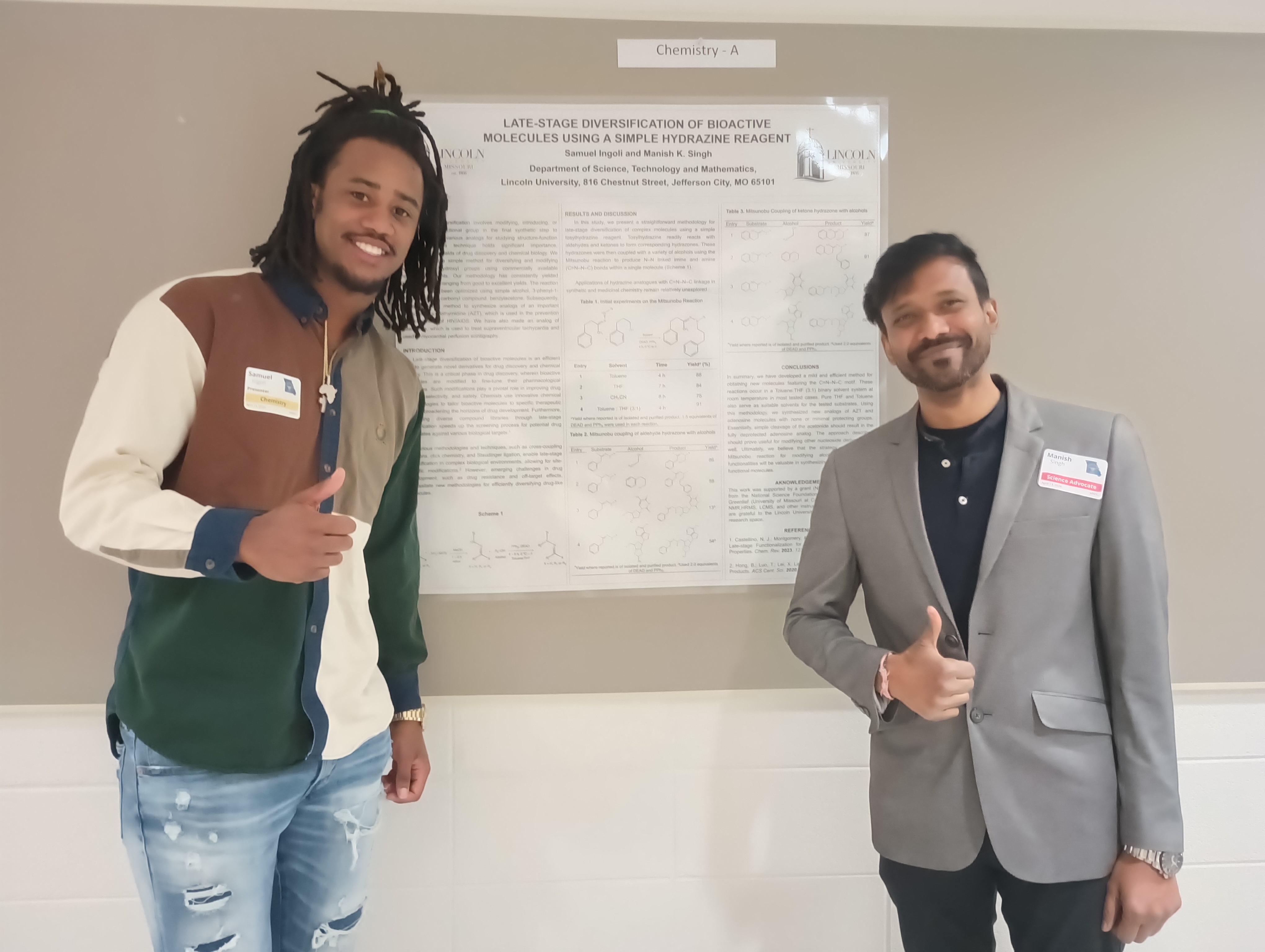 Senior biology major Samuel Ingoli, along with coauthor Dr. Manish Singh, assistant professor of chemistry, presented their at the Missouri Academy of Science Conference. 