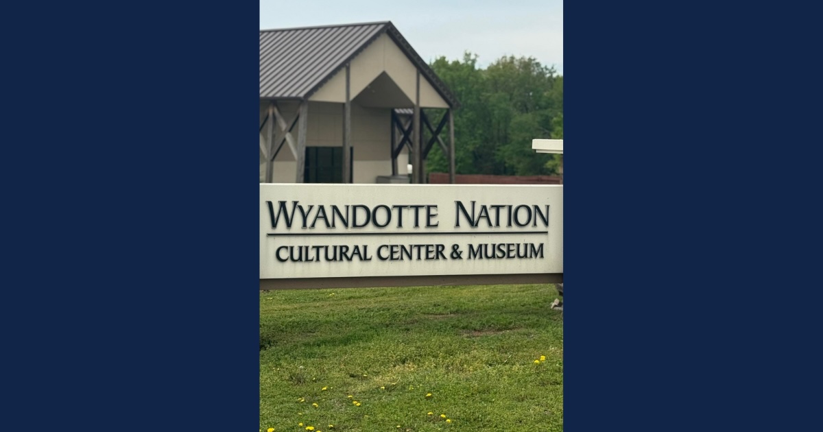A sign in front of a building reads, “Wyandotte Nation Cultural Center & Museum.”