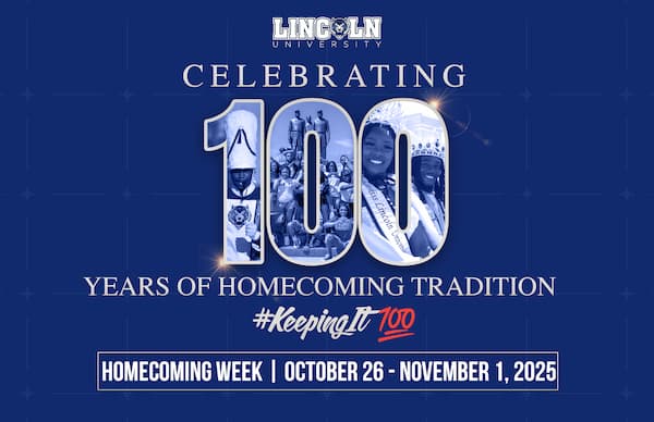 Lincoln University homecoming 2025 - 100 years of homecoming logo