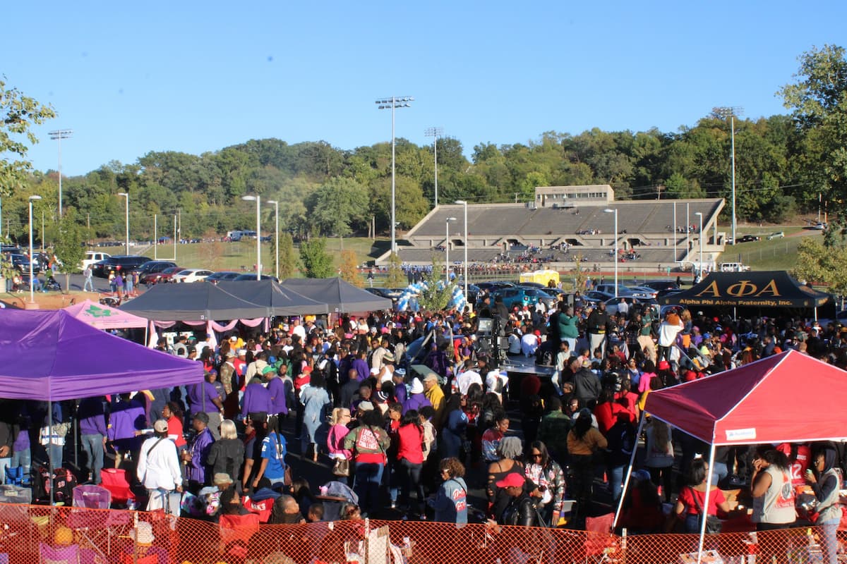 An overview image of a Lincoln University of Missouri tailgate during Homecoming.