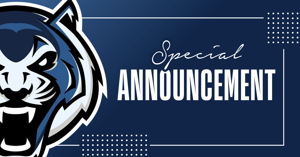 Blue and white Lincoln University of Missouri graphic with a Blue Tiger head and the text, "Special Announcement." 