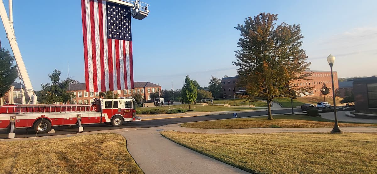 A fire truck drives on the LU campus during the Patriot Day event. 