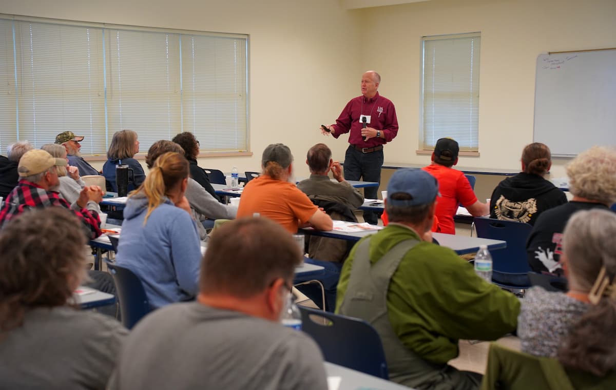 Dr. Ken Coffey, professor of animal science at the University of Arkansas, explains winter feeding strategies for sheep and goats during the Small Ruminant Practical Course.