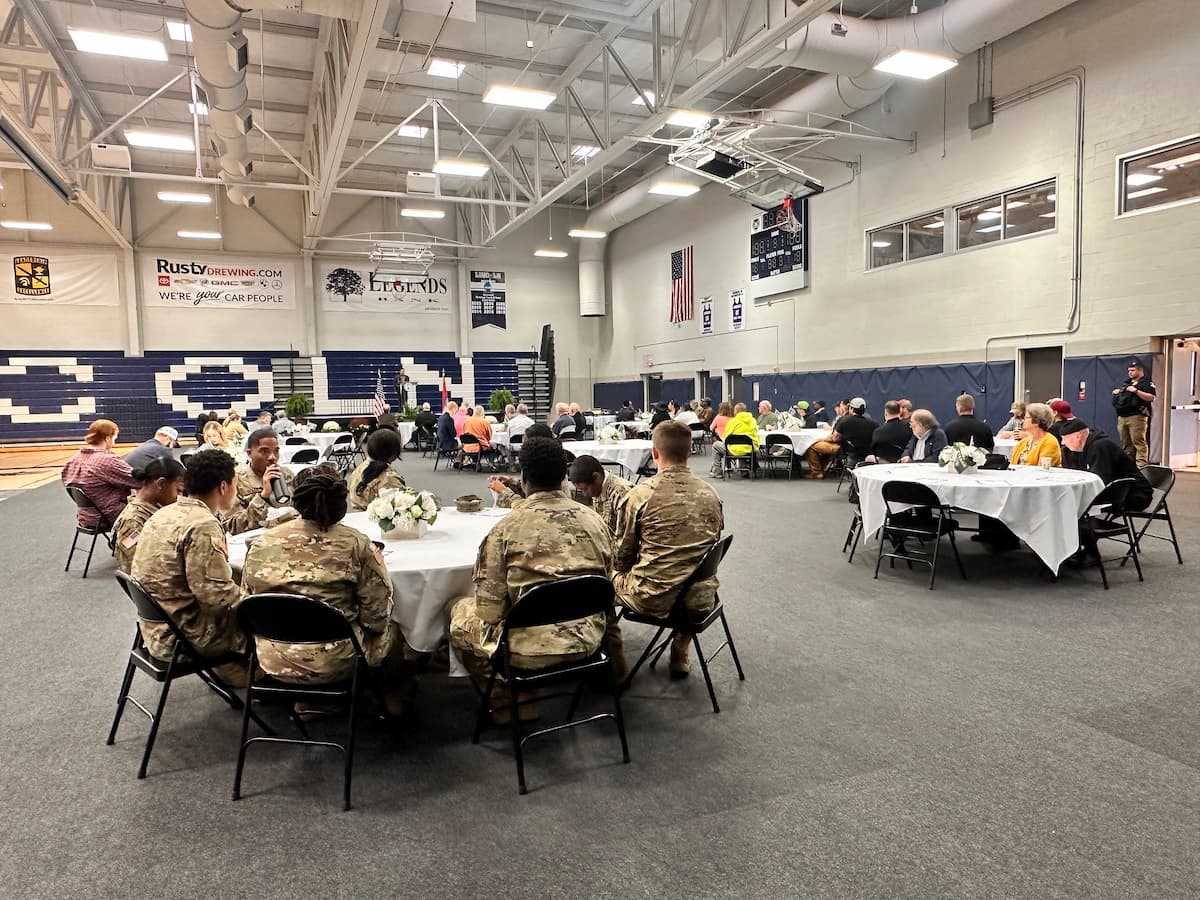 Tables are lined up in Lincoln University's Jason Gym during the 2025 Veterans Breakfast.