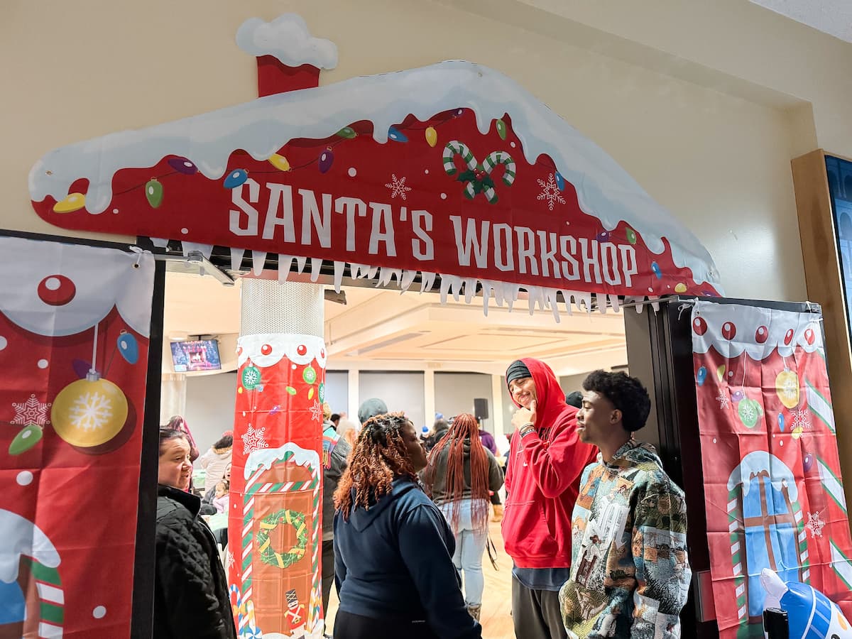 A sign reads, "Santa's Workshop."