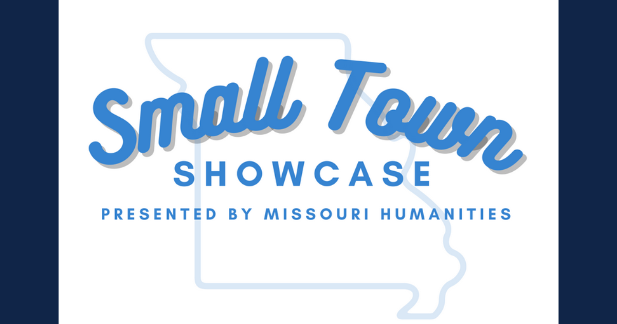 Blue and white logo with text stating. "Small Town Showcase."