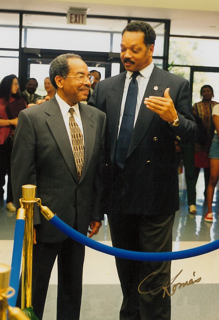 Rev. Jesse Jackson stands with Lincoln University President Rayburn.