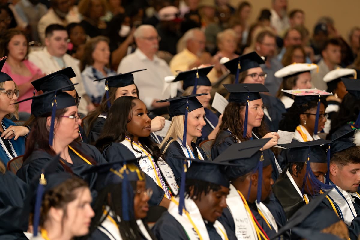 Lincoln University of Missouri students sit in the auditorium during commencement.