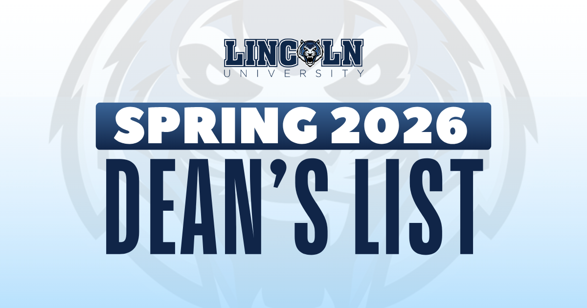 Lincoln University Spring 2026 Dean’s List graphic featuring the Lincoln University logo and Blue Tiger branding