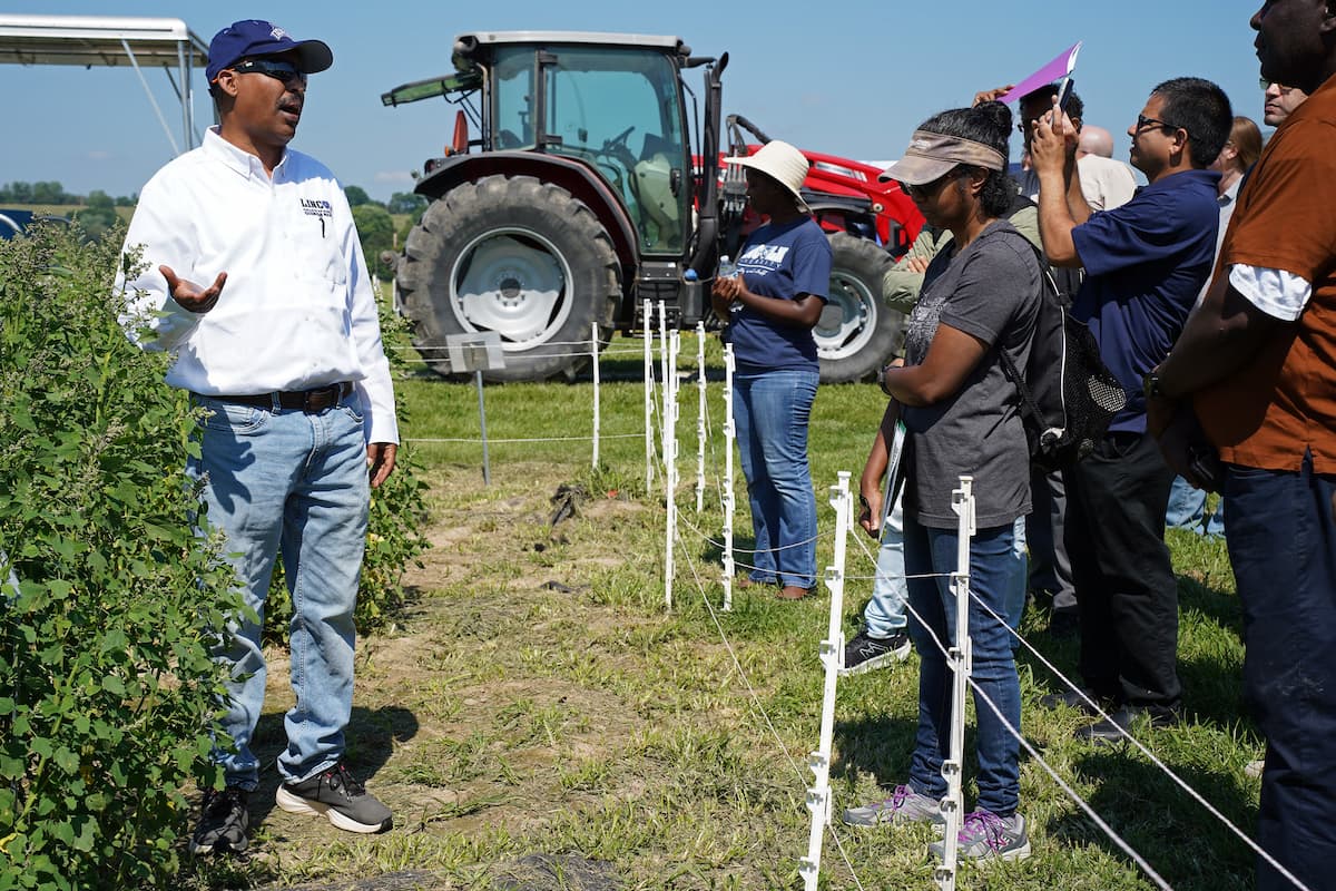 ddissu Ayele speaks to participants during the 2026 Quinoa Field Day.