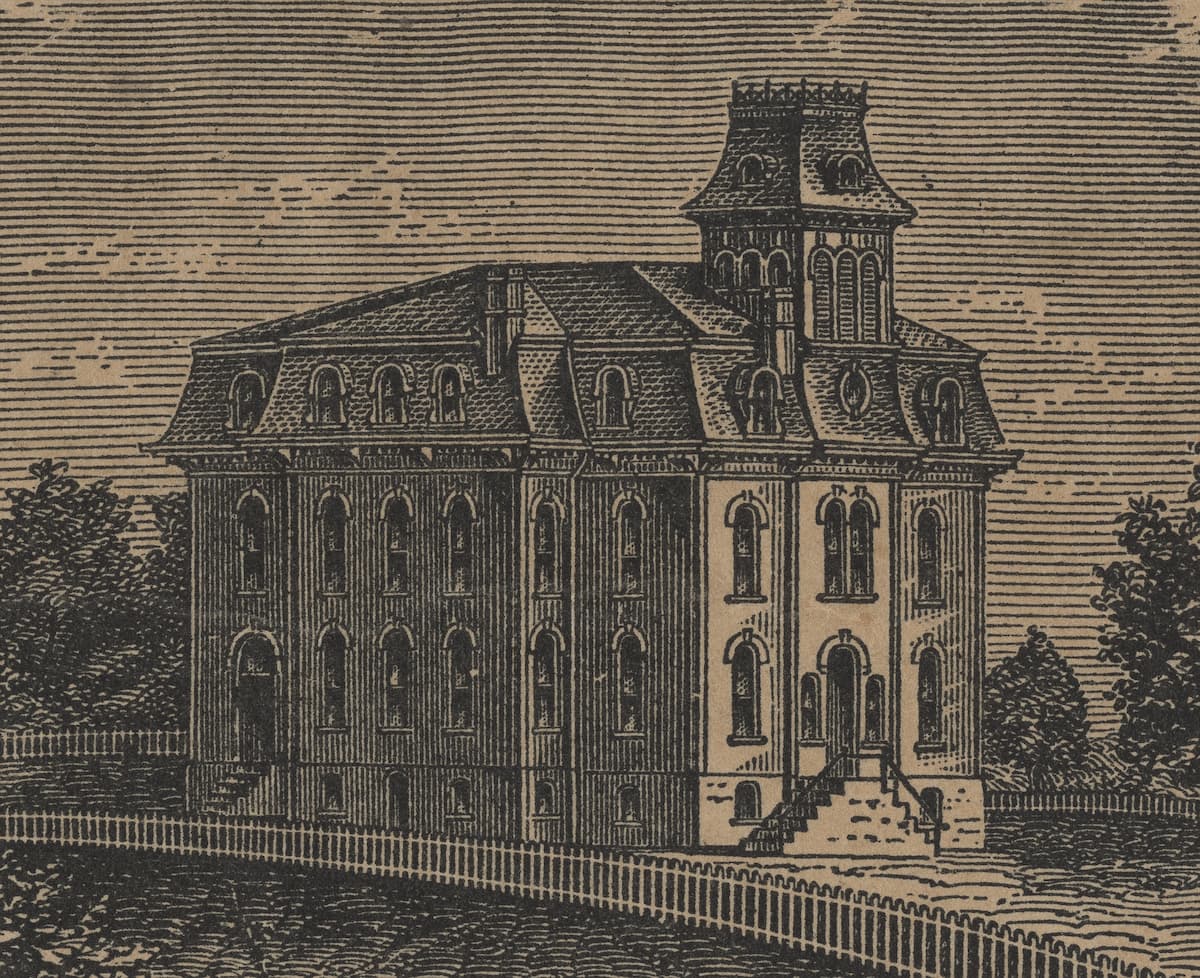 Black and white photograph of Memorial Hall on the Lincoln University of Missouri campus.