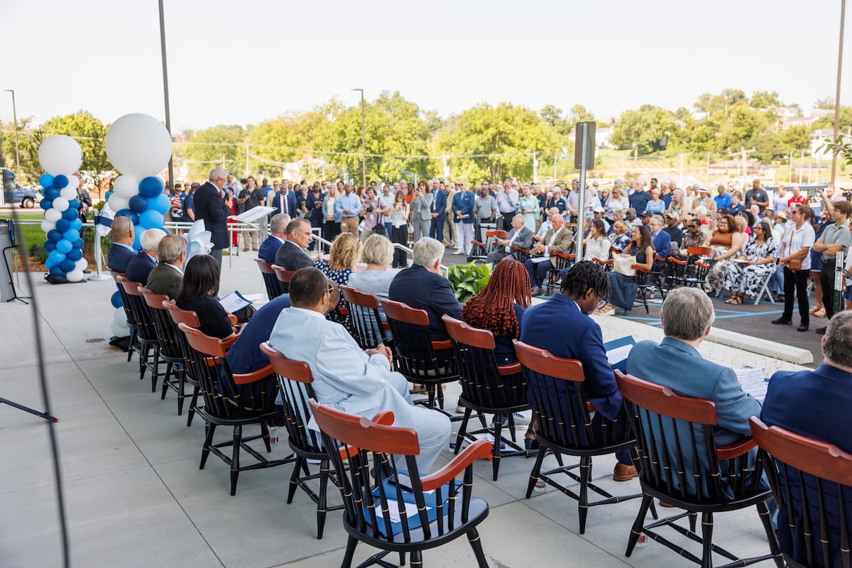 Guests gather outside Lincoln University of Missouri's new Health and Security Sciences Institute on Tuesday, Aug. 4, for a ribbon-cutting ceremony celebrating the opening of the $45.5 million facility, which expands nursing education, public safety training and workforce development opportunities.